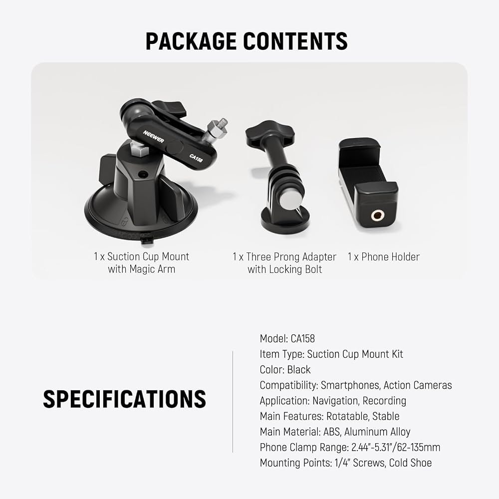 NEEWER CA158 Suction Cup Phone Holder & Camera Mount kit - Image 7