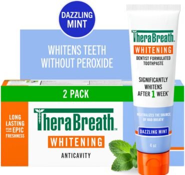 TheraBreath Whitening Toothpaste, Peroxide-Free & Anticavity, Dazzling Mint
